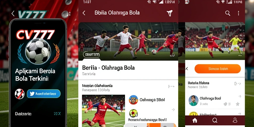 Antarmuka aplikasi CV777 menampilkan berita dan statistik olahraga bola.