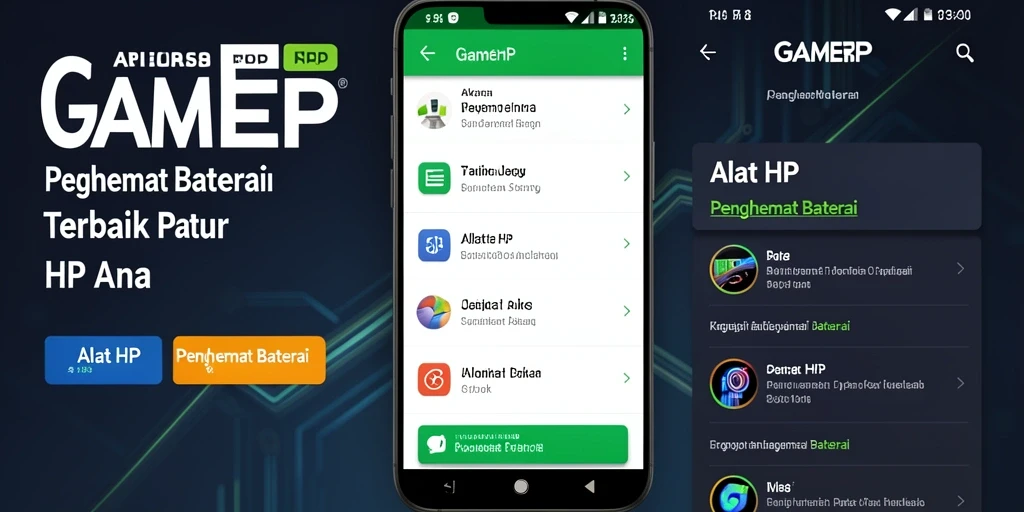 Tampilan antarmuka aplikasi GAMERP saat menghemat baterai.
