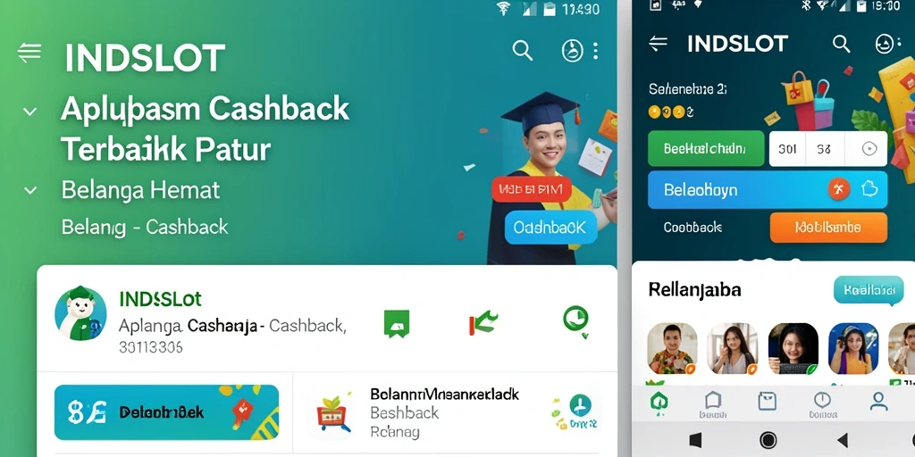Tampilan antarmuka aplikasi INDSLOT yang menarik untuk cashback belanja.