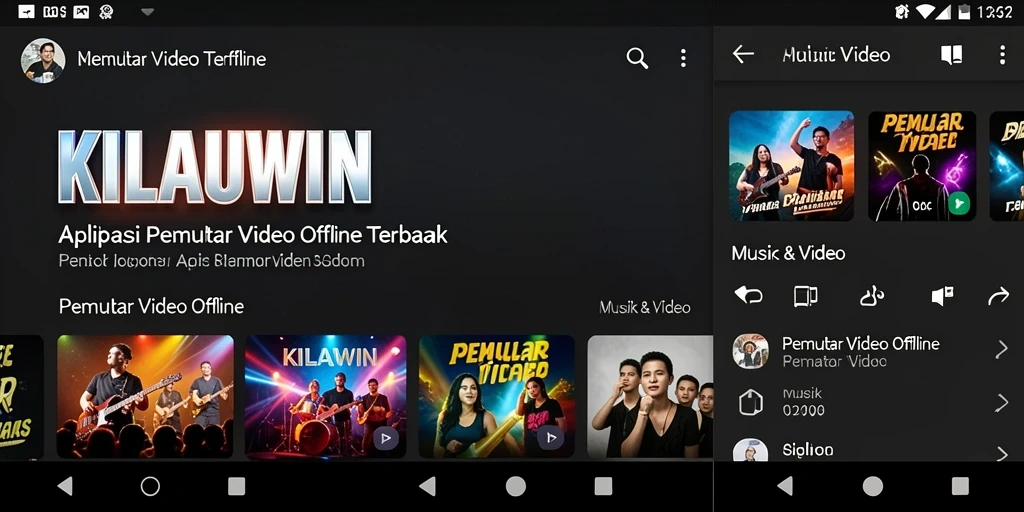 Antarmuka pengguna KILAUWIN sebagai pemutar video offline yang intuitif.