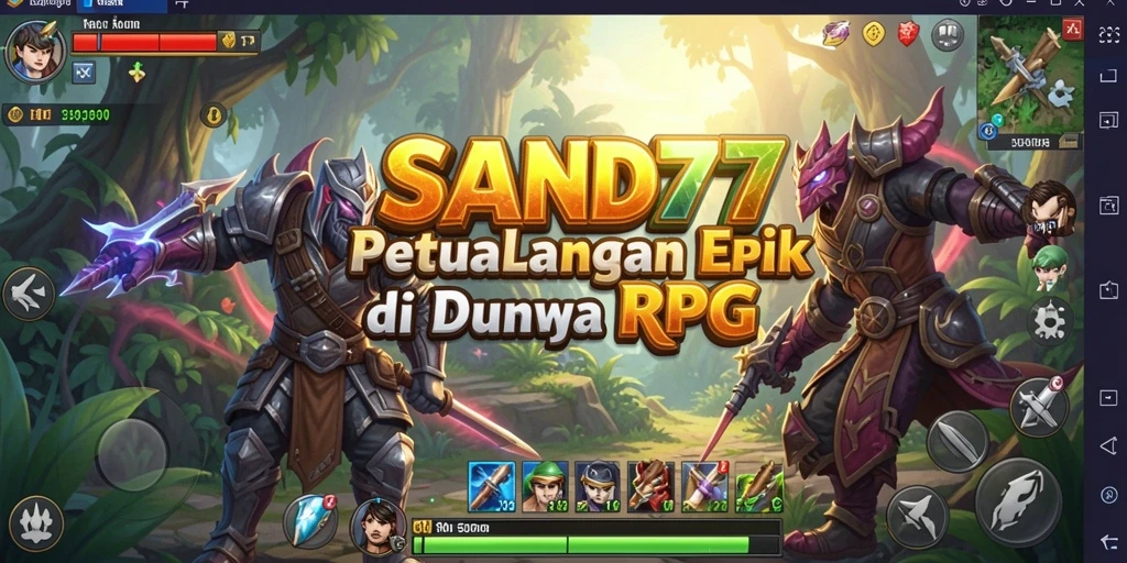 Tampilan antarmuka RPG yang menarik dan intuitif dalam SAND77.
