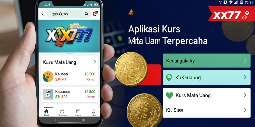 Antarmuka aplikasi XXX777 dengan fitur kurs mata uang yang komprehensif.